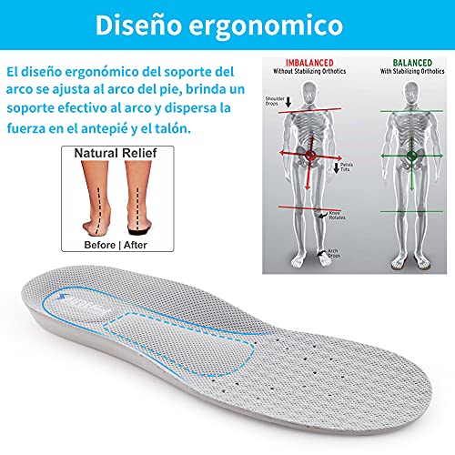 SAUDEfoot Plantillas de soporte elásticas para el arco, cómodas almohadillas para masajes, transpirables para caminar y hacer deporte, engrosamiento del talón (M EU39 - 42 / UK 5.5 - 8)