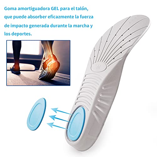 SAUDEfoot Plantillas de soporte elásticas para el arco, cómodas almohadillas para masajes, transpirables para caminar y hacer deporte, engrosamiento del talón (M EU39 - 42 / UK 5.5 - 8)