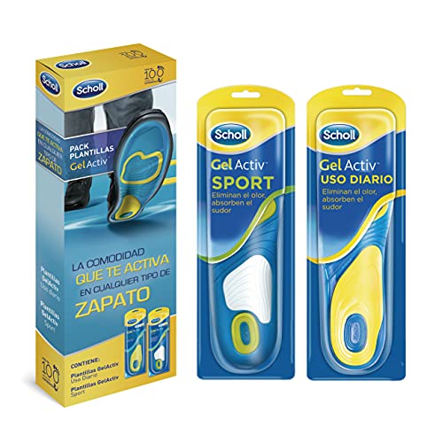 Scholl Gel Activ Pack de 2 pares de plantillas uso diario + Sport Para Hombre, Talla 40-46.5, Total 4 Plantillas