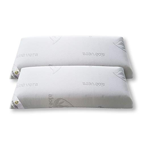 SEASONS Pack 2 Almohadas viscoelasticas 70 cms, Antiácaros y Antibacterias, Tejido Aloe Vera Hilo de Plata.Doble Funda, Textura, 2 Unidad (Paquete de 1), 2