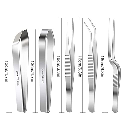 SelfTek Pinzas de acero inoxidable Pinzas 3 piezas Pinzas de 6.3 pulgadas, pinzas de hueso planas e inclinadas de 4.7 pulgadas Pinzas para utensilios de cocina Chef, puntas dentadas de precisión