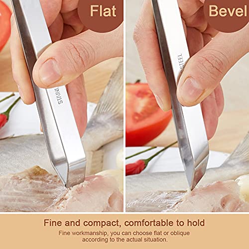 SelfTek Pinzas de acero inoxidable Pinzas 3 piezas Pinzas de 6.3 pulgadas, pinzas de hueso planas e inclinadas de 4.7 pulgadas Pinzas para utensilios de cocina Chef, puntas dentadas de precisión