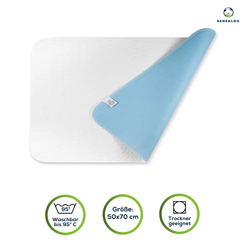 Sensalou Funda de Colchón - Sábanas Impermeables y Lavable - Cuna Transpirable, Protector de Cama con Lana Absorbente - Capa Base Impermeable para Incontinencia - 50x70 cm (1)