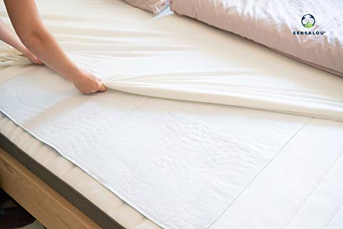 Sensalou Funda de Colchón - Sábanas Impermeables y Lavable - Cuna Transpirable, Protector de Cama con Lana Absorbente - Capa Base Impermeable para Incontinencia, Líquidos, Sangre, Sudor - 75x90cm (1)