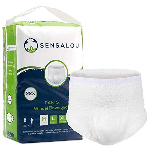 Sensalou Pantalones Incontinencia para Adultos Hombre y Mujer - Ropa Interior - Protector Perdidas de Vejiga Débil - Pañales Desechables Mojar Cama, Maternidad - 22 unidades - Blanco, Tallas Medium