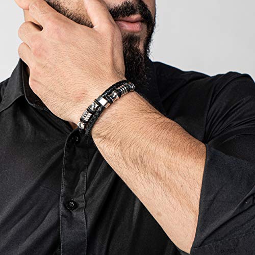 SERASAR 20cm Plata Pulsera de Cuero Hombre Chico Pulseras Hombres Brazalete Brazaletes Pulso Muñequera Muñequeras Bisuteria Bisutería Joyeria Nudos Cuerda Cuerdas Bracelet Men Jewellery Unisex Ancha