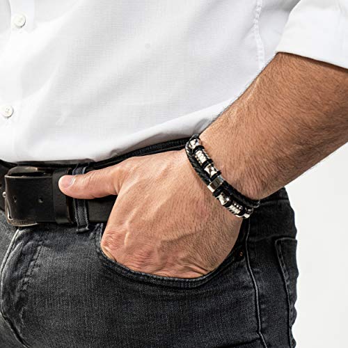 SERASAR 20cm Plata Pulsera de Cuero Hombre Chico Pulseras Hombres Brazalete Brazaletes Pulso Muñequera Muñequeras Bisuteria Bisutería Joyeria Nudos Cuerda Cuerdas Bracelet Men Jewellery Unisex Ancha