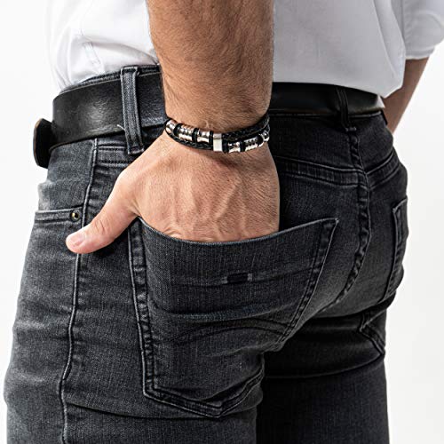 SERASAR 20cm Plata Pulsera de Cuero Hombre Chico Pulseras Hombres Brazalete Brazaletes Pulso Muñequera Muñequeras Bisuteria Bisutería Joyeria Nudos Cuerda Cuerdas Bracelet Men Jewellery Unisex Ancha