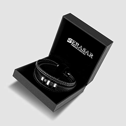 SERASAR Pulsera España Hombre Plata 17cm Pulsera de Cuero Hombre Plateado Chico Pulseras Hombres Brazalete Pulso Muñequera Bisuteria Bisutería Joyeria Nudos Cuerda Cuerdas Bracelet Jewellery Ancha