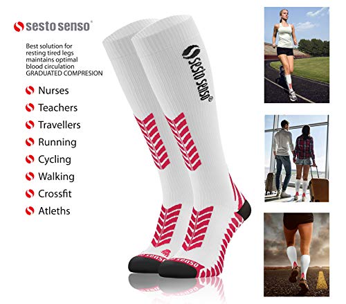 Sesto Senso Calcetines de Compresión Deporte Colores Altos Hombre Mujer 1 y 3 Pares 39-42 3 Pack Blanco Amarillo Yellow Rosa