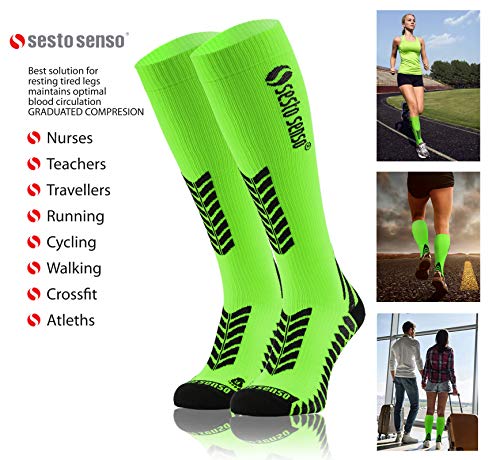 Sesto Senso Calcetines de Compresión Deporte Colores Altos Hombre Mujer 1 y 3 Pares 39-42 3 pack Gris Grafito Verde Turquesa