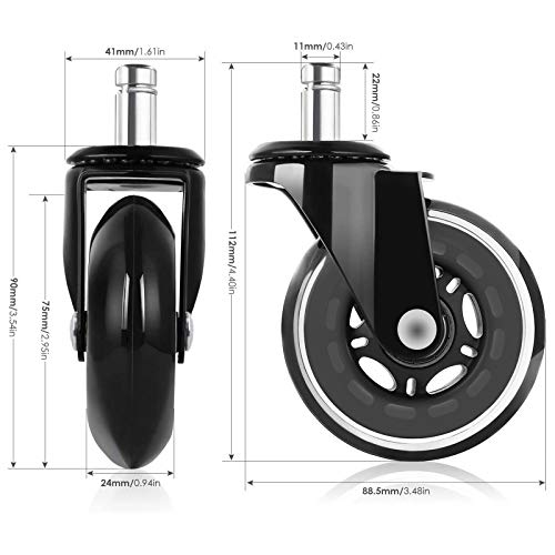 Set 5 uds Ruedas de goma para sillas de oficina,Ruedas de Giratoria Ruedas de Repuesto Caster Silencioso,Ajuste para Todos los Suelos Incluida la Madera Dura - 11x22mm