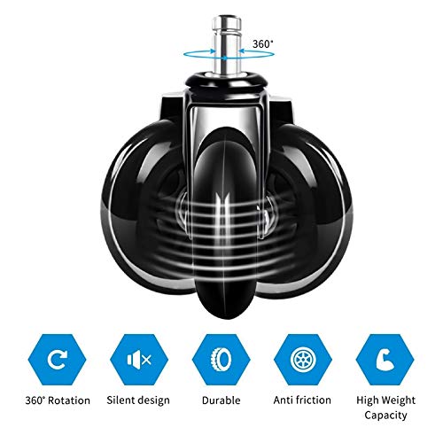 Set 5 uds Ruedas de goma para sillas de oficina,Ruedas de Giratoria Ruedas de Repuesto Caster Silencioso,Ajuste para Todos los Suelos Incluida la Madera Dura - 11x22mm