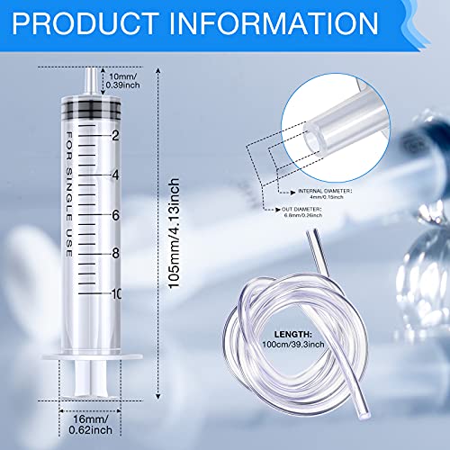 Set de 11 Jeringas de Plástico con Tubo Manguera de 3 Feet Jeringa de Medición (0,6 x 4,1 Pulgadas)