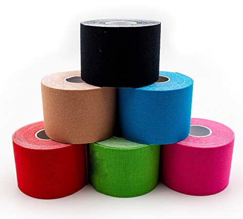 Set de 6 cintas kinesiológicas colores mixtos de axion | Resistente al agua y al sudor | E Tape adhesivo deportivo | Cintas adhesivas deportiva | Vendaje neuromuscular