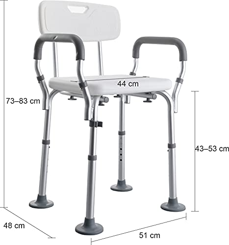 Sfeomi Silla de Ducha para Mayores con Respaldo Ajustable Silla para Baño con Capacidad de 120 kg Taburete de Ducha para Ancianos con Pies de Goma Antideslizantes