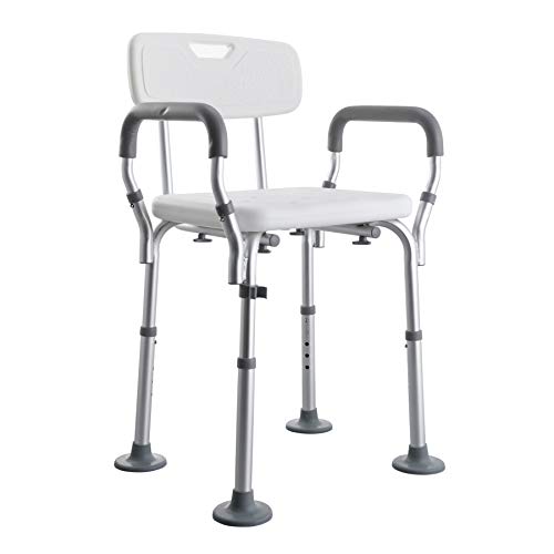 Sfeomi Silla de Ducha para Mayores con Respaldo Ajustable Silla para Baño con Capacidad de 120 kg Taburete de Ducha para Ancianos con Pies de Goma Antideslizantes