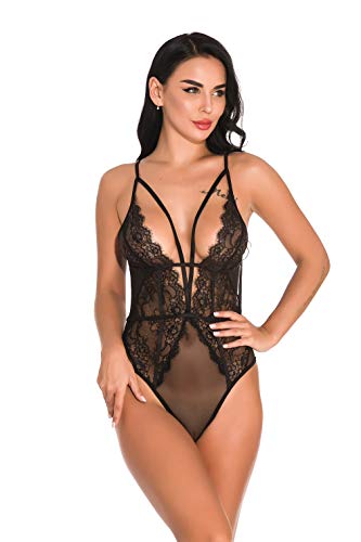 Shangrui Ladies Sexy Encaje Hueco Transparente Cinta Envuelta Pecho Cabestrillo Body