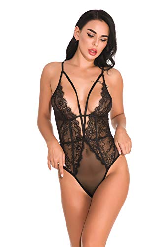 Shangrui Ladies Sexy Encaje Hueco Transparente Cinta Envuelta Pecho Cabestrillo Body