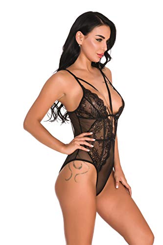 Shangrui Ladies Sexy Encaje Hueco Transparente Cinta Envuelta Pecho Cabestrillo Body