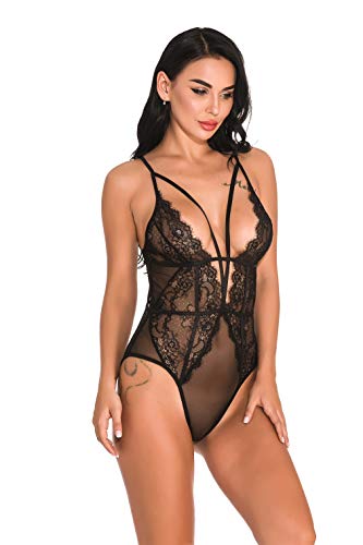 Shangrui Ladies Sexy Encaje Hueco Transparente Cinta Envuelta Pecho Cabestrillo Body