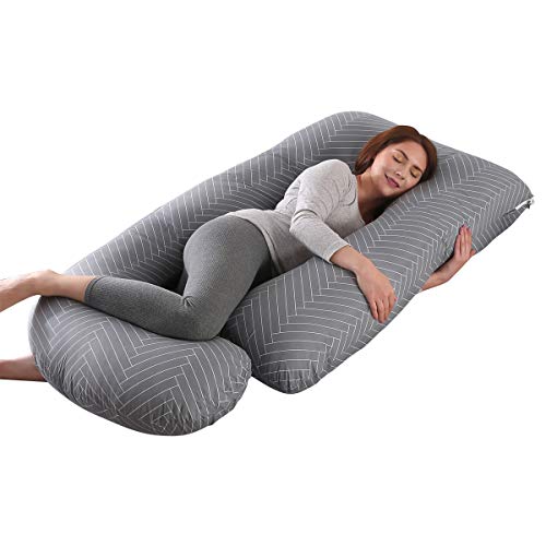 SHANNA Almohada de Embarazo,Almohada de Apoyo para Maternidad, Almohada de Cuerpo Completo, Apoyo Mejorado en Forma de G para Espalda,Caderas,piernas,Vientre Mujeres Embarazadas (Gris Rayado)