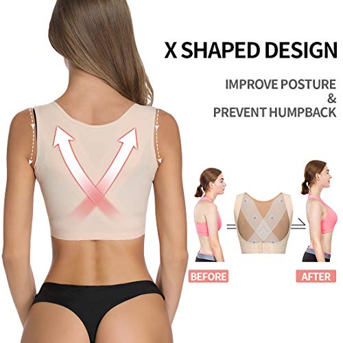 SHAPERIN - Sujetador push-up para mujer, corrector de postura, parte superior de apoyo para la espalda, chaleco moldeador debajo de la ropa - Beige - 36/38 ES