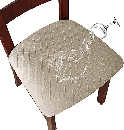 SHENGYIJING Fundas de asiento para silla de comedor, impermeables, para sillas de comedor, cubiertas de sillas de comedor, cubiertas de sillas de cocina, cubiertas con hebilla (4, caqui)