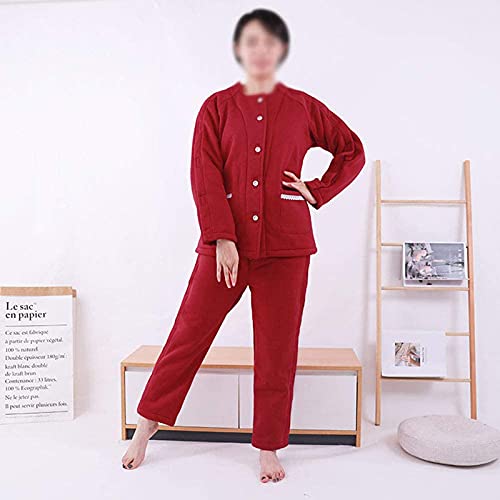 SHENXIAOMING Ropa para El Cuidado del Paciente Pantalones Fáciles De Usar, Adecuado para Personas con Discapacidad/Ancianos/Cirugía/Fractura/Encamados, Pijamas De Parálisis De Ancianos,Rojo,M