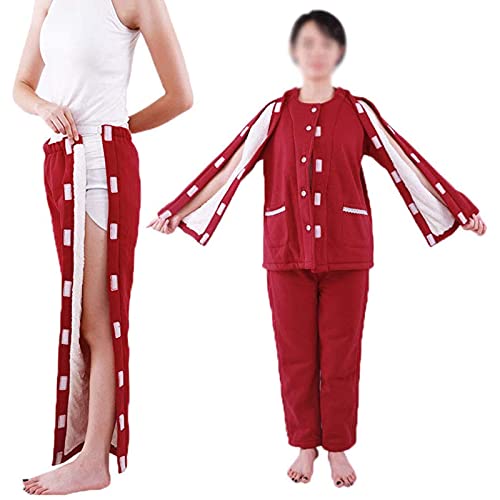 SHENXIAOMING Ropa para El Cuidado del Paciente Pantalones Fáciles De Usar, Adecuado para Personas con Discapacidad/Ancianos/Cirugía/Fractura/Encamados, Pijamas De Parálisis De Ancianos,Rojo,M