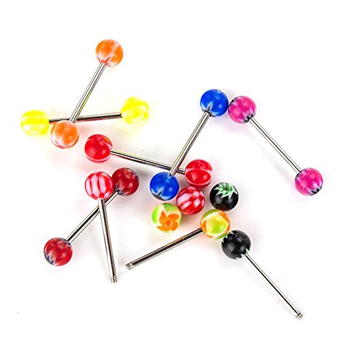 SHINEstyle - Set 100 piercings para la lengua, 14 g, diferentes colores y diseños