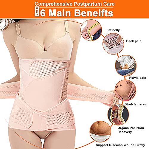 SHYL~JIER Postparto vientre Wrap 3 en 1 Post Parto Apoyo Recuperación – Cinturón de vientre, cintura/pelvis para mujer, moldeador de cuerpo de barriga bandido cintura Faja (XL, Nude)