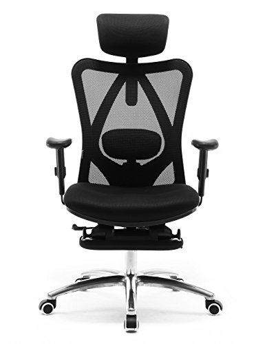 SIHOO Silla de Escritorio Ergonómica Reclinable para Oficina con reposapiés, Silla para Computadora con Respaldo Alto y reposabrazos Ajustable, Malla cómoda y Ruedas Lisas (Negro)