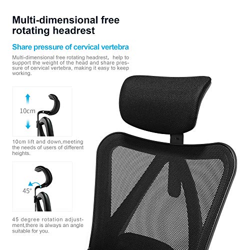 SIHOO Silla de Escritorio Ergonómica Reclinable para Oficina con reposapiés, Silla para Computadora con Respaldo Alto y reposabrazos Ajustable, Malla cómoda y Ruedas Lisas (Negro)