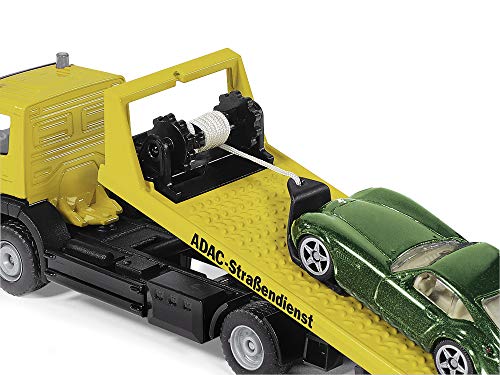 siku 2712 Grúa de vehículos, Diseño ADAC, Incl. coche de juguete, 1:55, Metal/Plástico, Amarillo