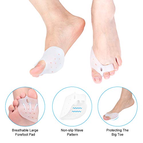 Silicona Protector Hallux Valgus, Protector de Juanetes Silicona, Enderezador de Dedos de Gel, Separador de Dedos del Pie con Almohadillas de Antepié, 1 Par