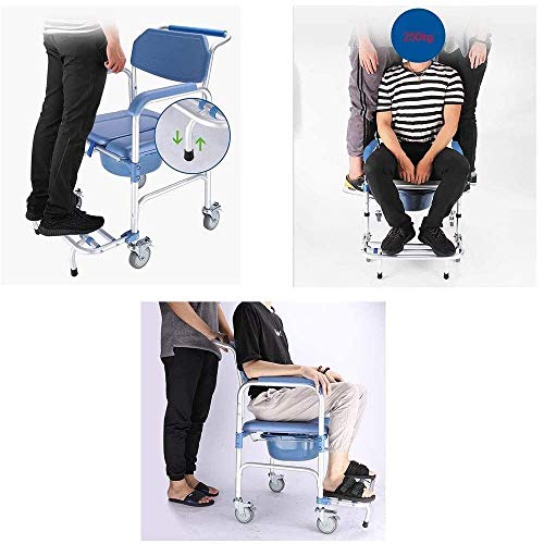 Silla con WC, Silla Cómoda con Inodoro 4 En 1 / con Silla De Inodoro con Ruedas/Silla De Transporte para Ducha con Silla De Ruedas / 4 Frenos De Rueda (360 °) / Inodoro Móvil Plegable para Personas