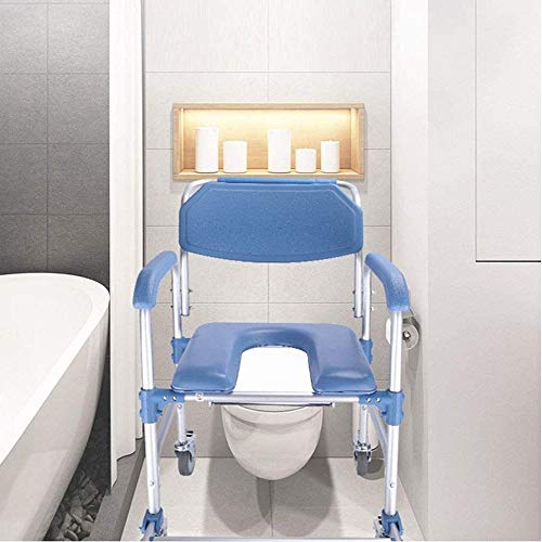 Silla con WC, Silla Cómoda con Inodoro 4 En 1 / con Silla De Inodoro con Ruedas/Silla De Transporte para Ducha con Silla De Ruedas / 4 Frenos De Rueda (360 °) / Inodoro Móvil Plegable para Personas