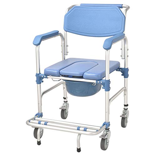 Silla con WC, Silla Cómoda con Inodoro 4 En 1 / con Silla De Inodoro con Ruedas/Silla De Transporte para Ducha con Silla De Ruedas / 4 Frenos De Rueda (360 °) / Inodoro Móvil Plegable para Personas