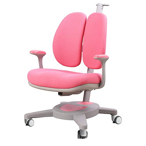 Silla de escritorio para estudio en casa para niños, control de altura, asiento ajustable para estudio de estudiantes, asiento de oficina con ruedas giratorias y reposabrazos extraíbles, azul (rosa)