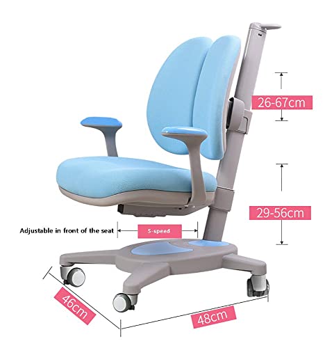 Silla de escritorio para estudio en casa para niños, control de altura, asiento ajustable para estudio de estudiantes, asiento de oficina con ruedas giratorias y reposabrazos extraíbles, azul (rosa)