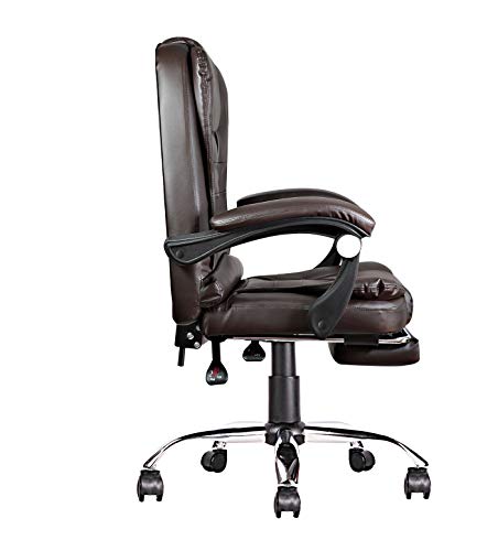 Silla de oficina de lujo de cuero, silla de ergonomía ejecutiva, silla reclinable de negocios grande y alto, respaldo alto con cojín suave giratorio de 360 grados (café)