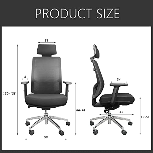 Silla de Oficina Ergonómica con Respaldo Alto de Malla,reposacabezas Ajustable, Reposabrazos, Lumbar Ajustables,Respaldo, Silla giratoria Ejecutiva para Computadora