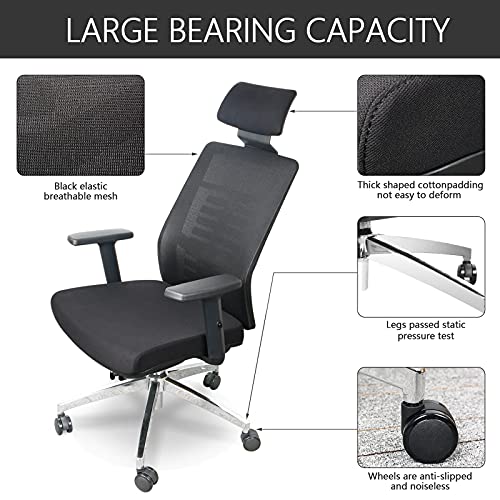 Silla de Oficina Ergonómica con Respaldo Alto de Malla,reposacabezas Ajustable, Reposabrazos, Lumbar Ajustables,Respaldo, Silla giratoria Ejecutiva para Computadora