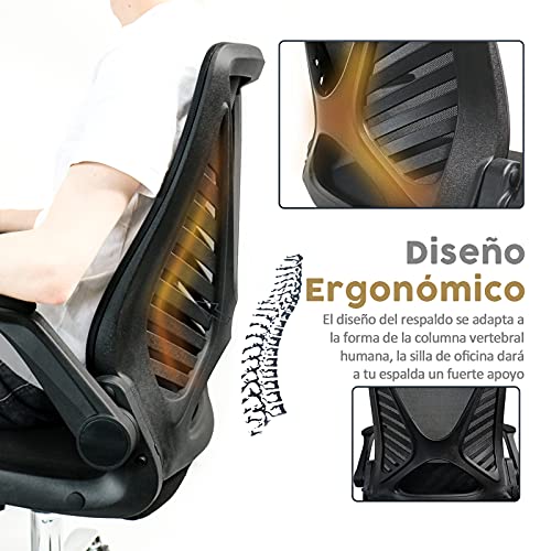 Silla de Oficina,Silla de Escritorio Ergonómica con Respaldo Plegable Silla Giratoria con Reposabrazos Plegables,Silla de Trabajo de Malla, Carga máxima de 150 kg/ 330LB