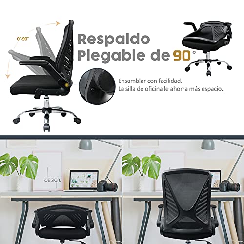 Silla de Oficina,Silla de Escritorio Ergonómica con Respaldo Plegable Silla Giratoria con Reposabrazos Plegables,Silla de Trabajo de Malla, Carga máxima de 150 kg/ 330LB