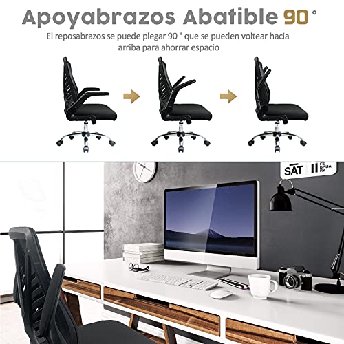 Silla de Oficina,Silla de Escritorio Ergonómica con Respaldo Plegable Silla Giratoria con Reposabrazos Plegables,Silla de Trabajo de Malla, Carga máxima de 150 kg/ 330LB