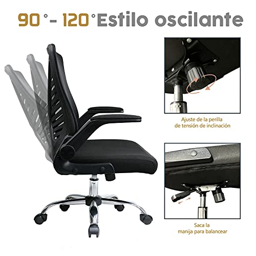 Silla de Oficina,Silla de Escritorio Ergonómica con Respaldo Plegable Silla Giratoria con Reposabrazos Plegables,Silla de Trabajo de Malla, Carga máxima de 150 kg/ 330LB