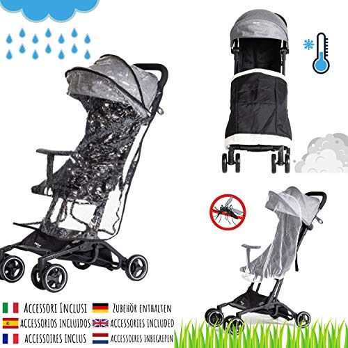 Silla de Paseo Piuma0+ Ultraligero 2.0 De Viaje Reclinable Súper Equipado de 6 meses hasta 25 Kg Plegable Cochecito Compacto y Ligero Cinturón de 5 Puntos y Freno de Pedal, Se puede llevar en el Avión