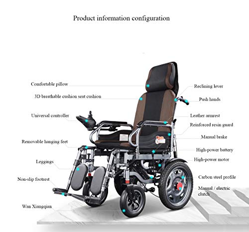 Silla De Ruedas Eléctrica , Batería 12Ah20AH Control De Dirección De 360 ​​°Silla Ruedas Eléctrica Plegable se Adapta a Cualquier Maletero del Coche, para Personas Mayores y discapacitadas,12A